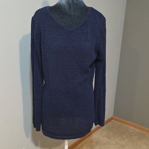 Rachel Zoe Navy Blue Open Knit Crewneck Sweater Size L Cotton Blend